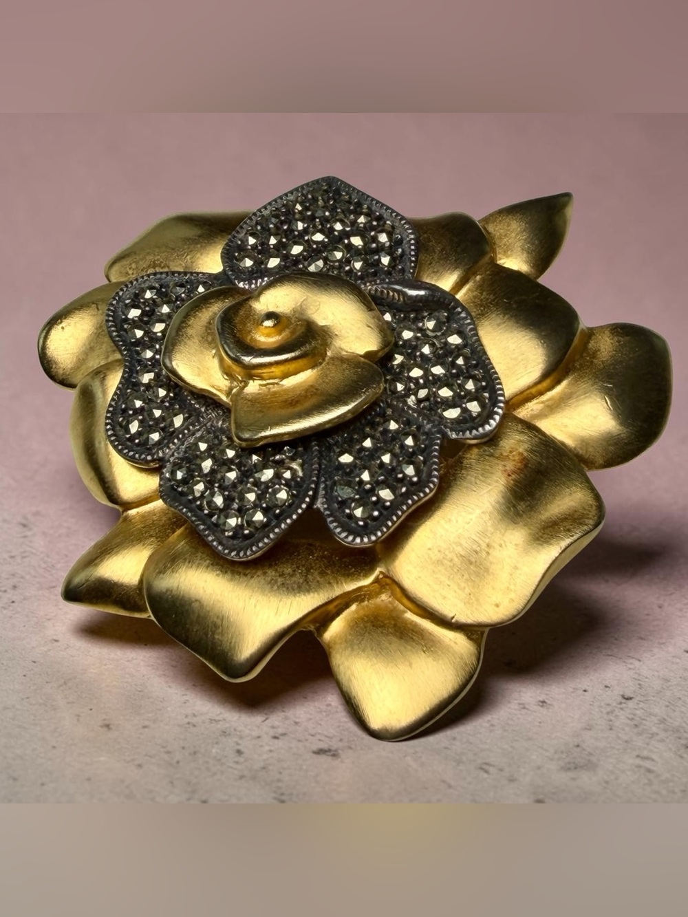 Judith Jack Sterling Crystal Accent Floral Brooch-Statement Piece